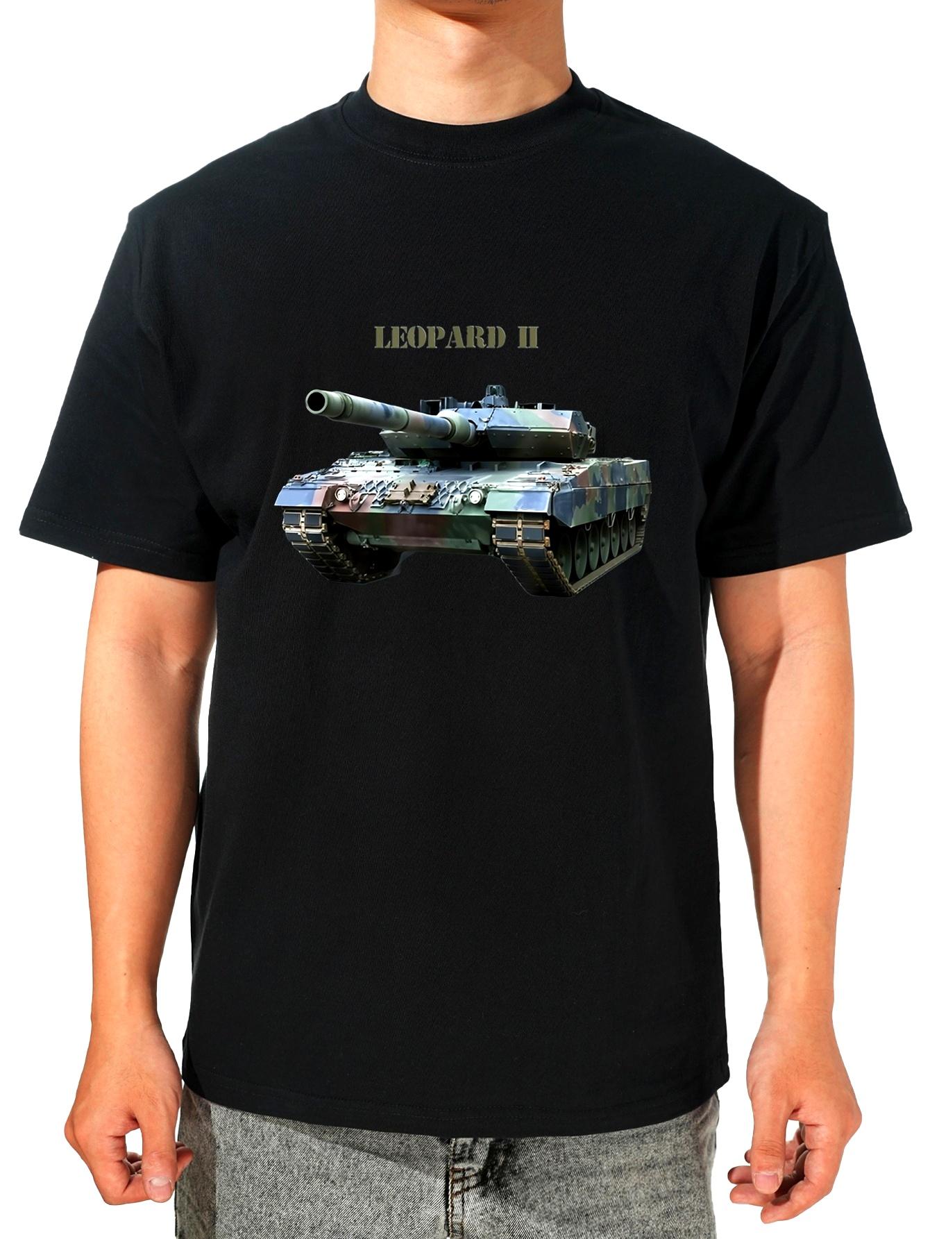 Men s German Leopard 2 Main Battle Tank T-Shirt- Military Tank Graphic Tee for Army Enthusiasts XL