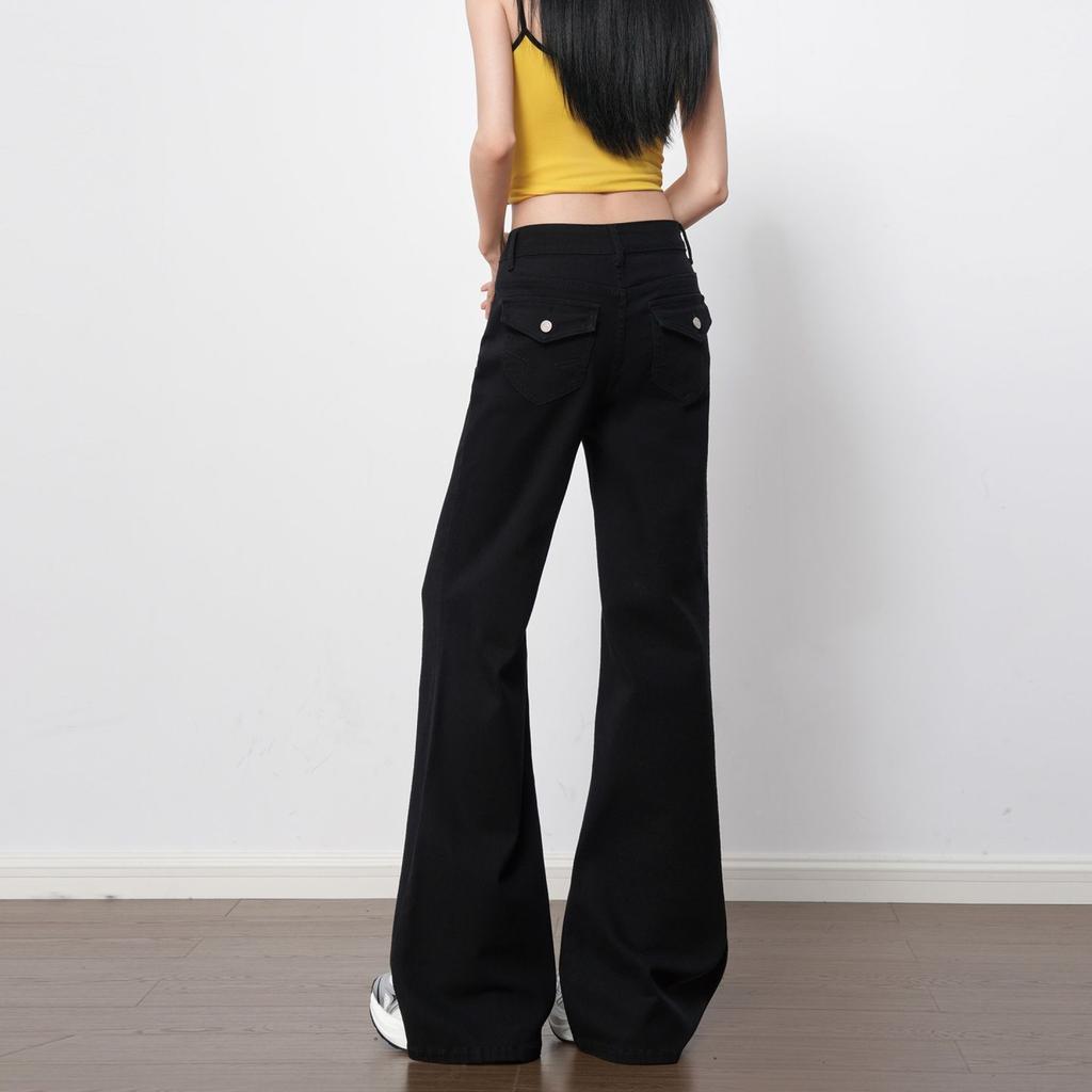 Spring Summer Off White Three Proof Stretch Non Cling Wide Leg Micro Flare Elegant Denim Pants Ladies Casual Pants Oversize Denim Trousers
