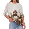 Women's Fashion Casual Christmas Print Round Neck Solid Color Long Sleeve Top