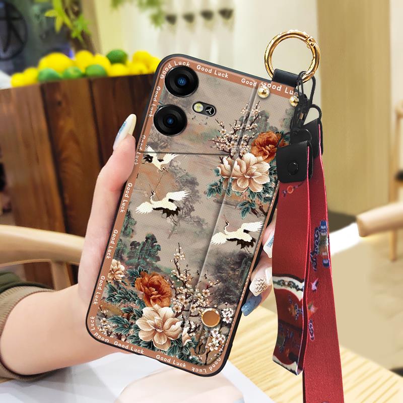 Kickstand Anti-knock Phone Case For Tecno Pova Neo3/LH6N Fashion Shockproof Lanyard Back Cover Soft case Chinese style