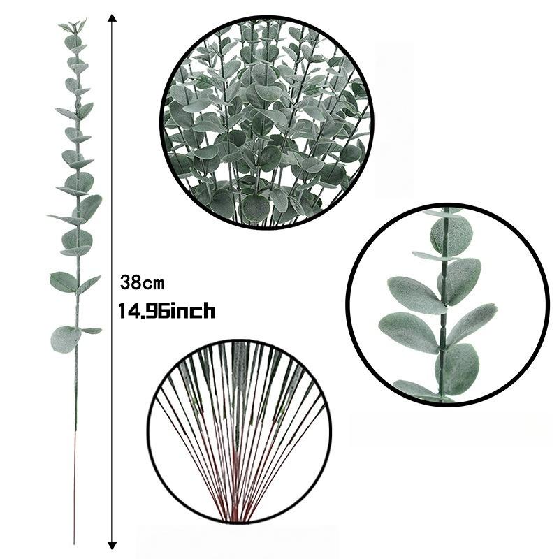 2PCS Artificial Eucalyptus Stems Leaves Green Eucalyptus Branches Fake Plants for Wedding Centerpieces Christmas Navidad Decor
