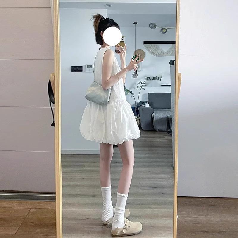 

Літня мінісукня 2025 року для мініатюрних жінок у французькому стилі, біла, з пишними рукавами та бретелями-підтяжками Extra Large чорний