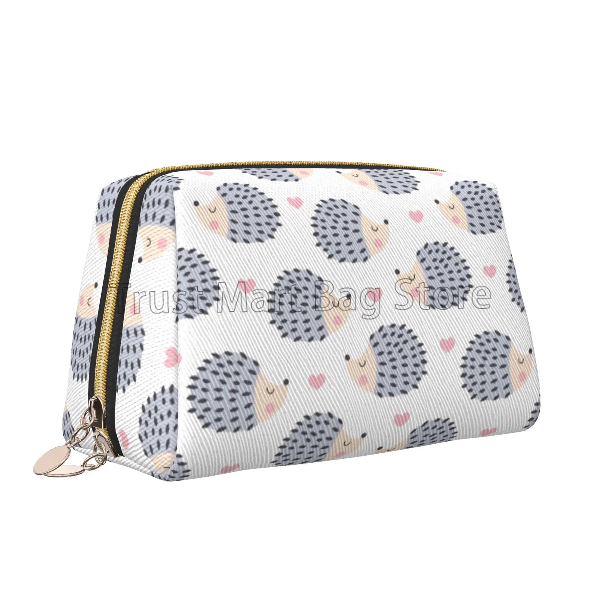 

Cute Hedgehog Pattern Leather Makeup Bag Adorable Travel Cosmetic Bags Waterproof Toiletry Organizer Case for Women Girls Gifts