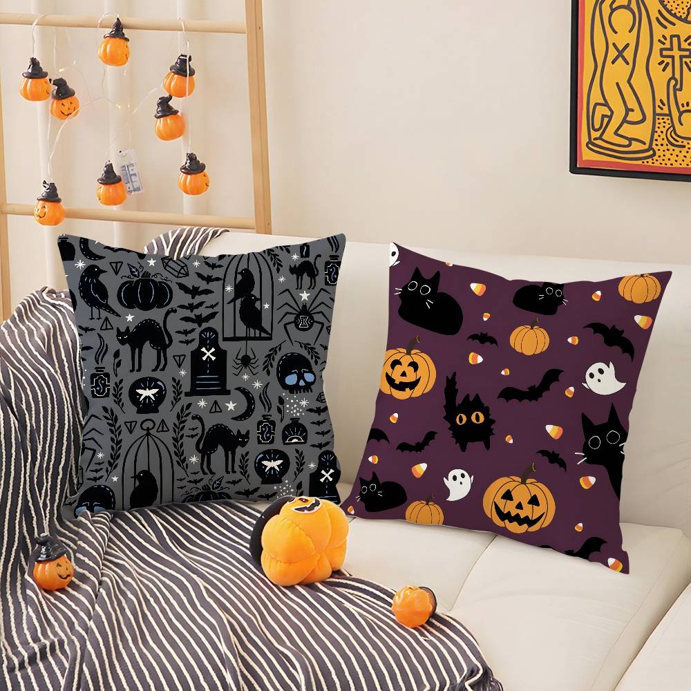 Halloween Witch Hat Pillow Case Holiday Horror Atmosphere Short Plush Double-Sided Printing Home Cushion Cover