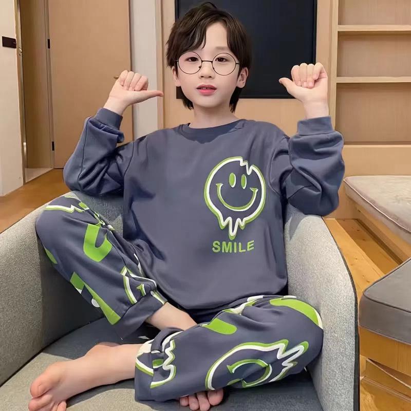 Boys' Cartoon Pajama Set: Long Sleeve & Pants in Spring/Autumn Styles for Medium to Large Kids & Teens