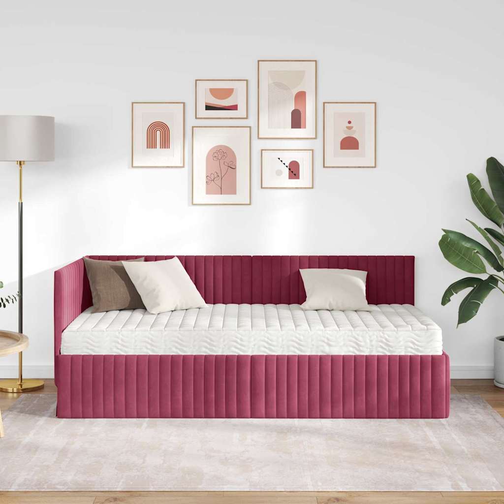 Corner Bed Frame with Mattress and Headboard 2 Pcs Green Velvet