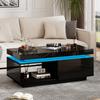 Modern High-gloss Coffee Table with LED Lighting, 100x50x40.3 Cm – Elegant Table with Drawer and 50 Kg Load Capacity