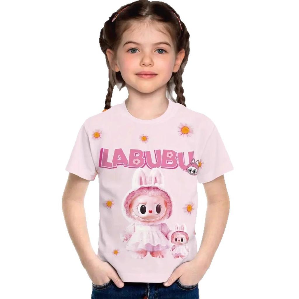 Summer Round Neck 3D Printed Top Fashionable Casual Short Sleeved Children's Girl T-shirts