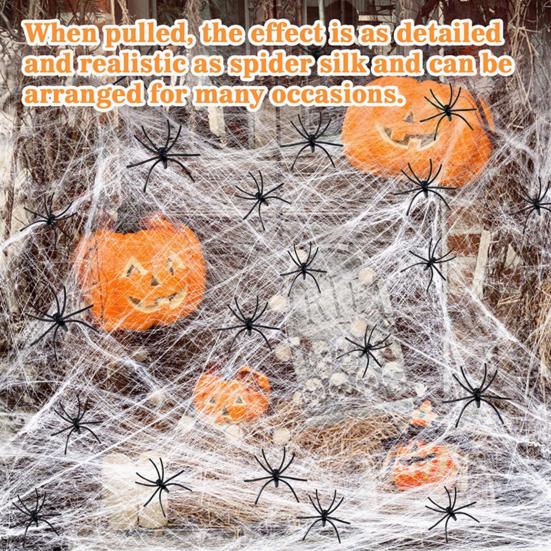 Halloween Decoration White Spider Web Stretchable Cotton Cobweb Decor with 100 Plastic Spiders Safe Indoor Halloween Props