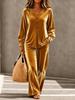 European and American Cross-border TK Women's New Velvet Casual Button V-neck Long-sleeved Top and Trousers Two-piece Set