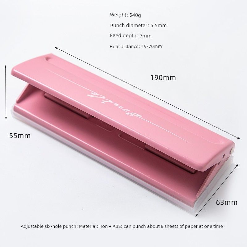 

KW-Trio B5 Loose Spiral Notebook Puncher A5 Adjustable Punching Machine Ring Hole Student Multi-Function Binding Device Small K Adjustable six hole punch-pink