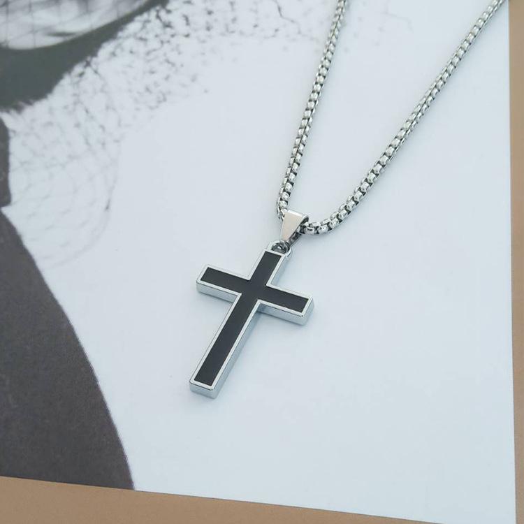 Stylish Cross Pendant Necklaces for Men Boys,Black Stainless Steel Cross Collars,Cool Punk Prayer Jewelry Gifts