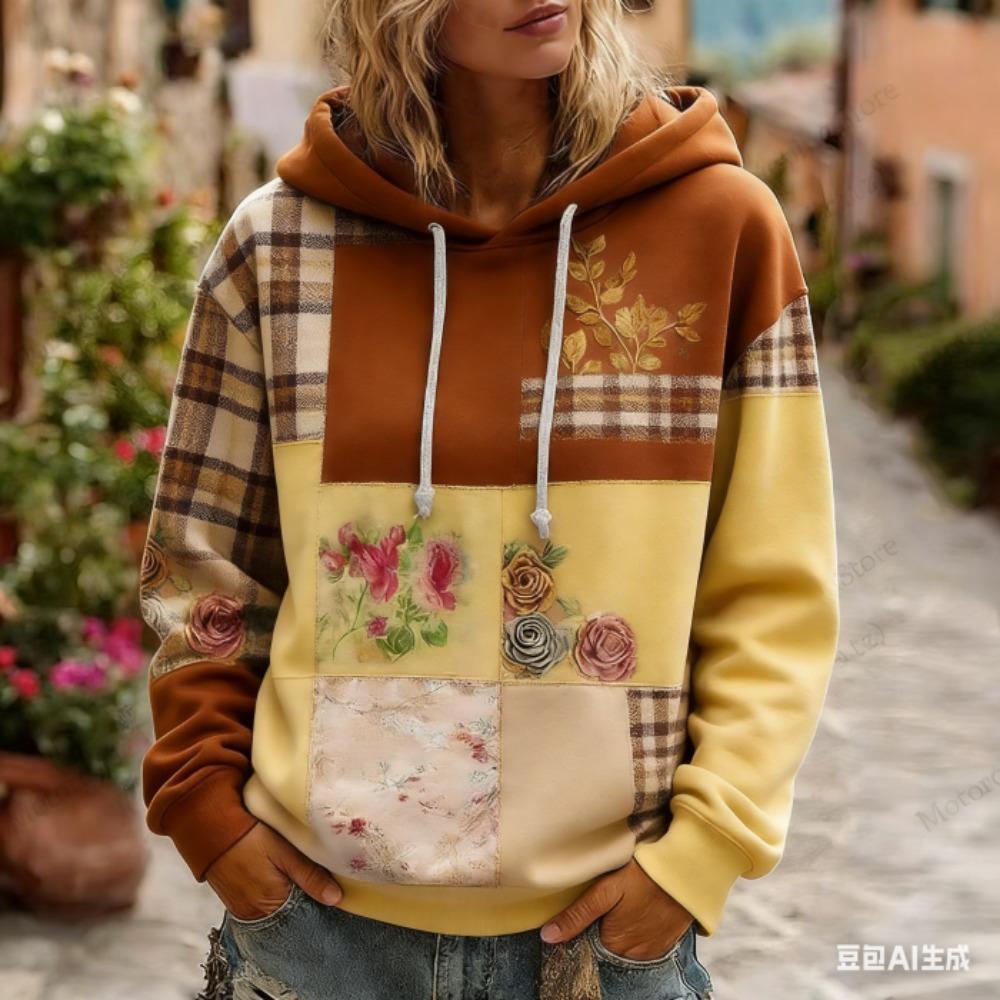 Spring Autumn Fashion Vintage Floral Print Women's Hoodie Women Casual European American Style Hoodie Sweatshirt Women Clothes Top