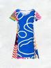 Casual V Neck Short Sleeve Dress for Women Abstract Irregular Print Summer Dress Flowy A Line Dress Trendy Everyday Outfit