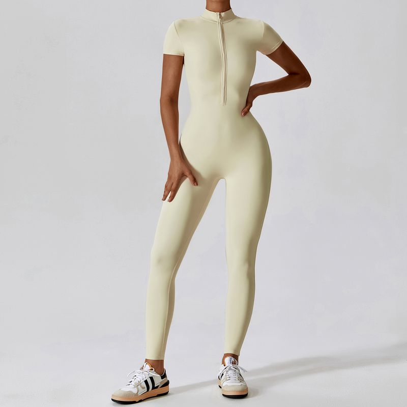 SK * IMS Kardashian Same Style Jumpsuit Zipper Short Sleeve Yoga Jumpsuit Women's Fitness Sports One-Piece Bodysuit