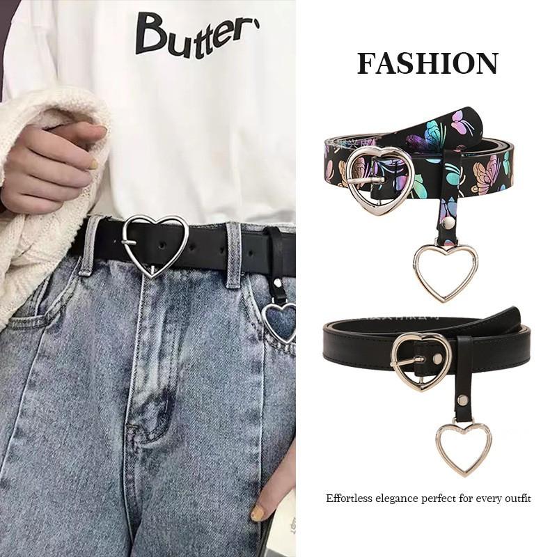 Womens Slim Leather Belt With Heart Pendant Decorative Waistband Casual Office Wear