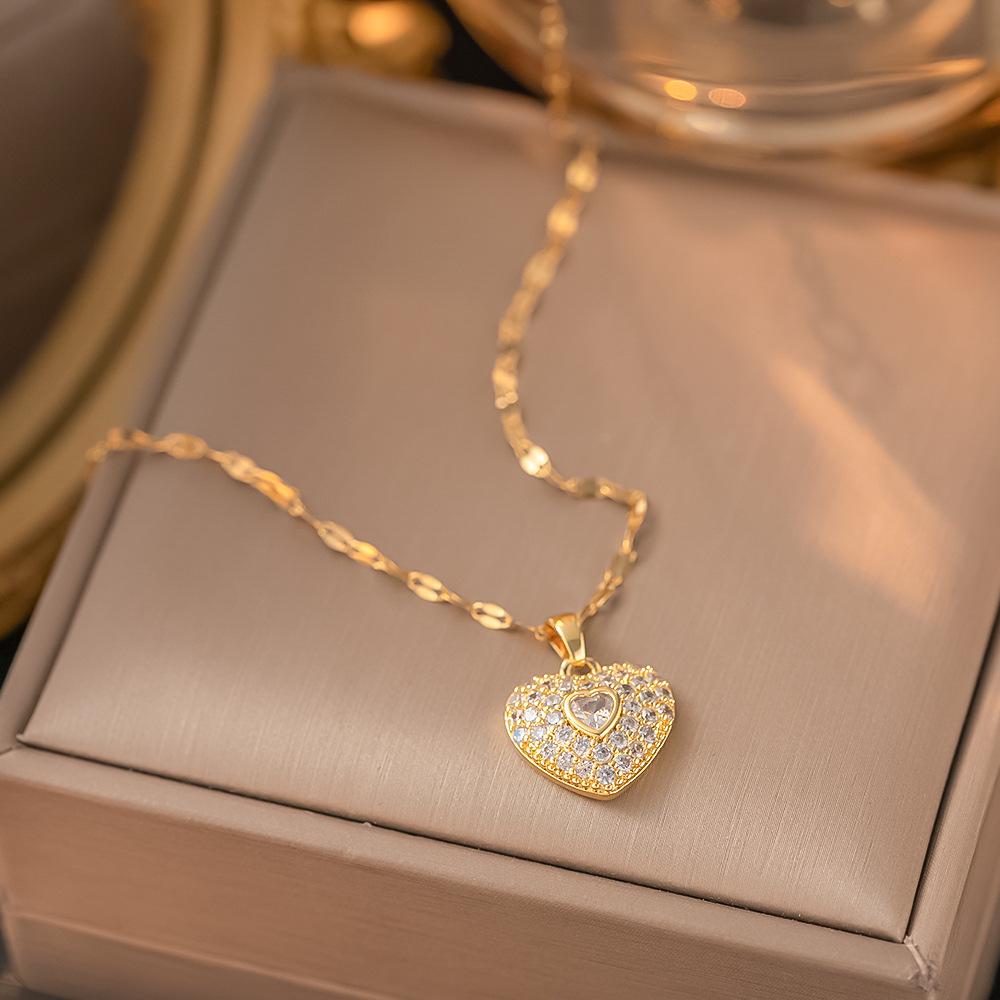 Chic Non-Fading Titanium Steel Necklace for Women with Unique Design and Sparkling Copper Pendant