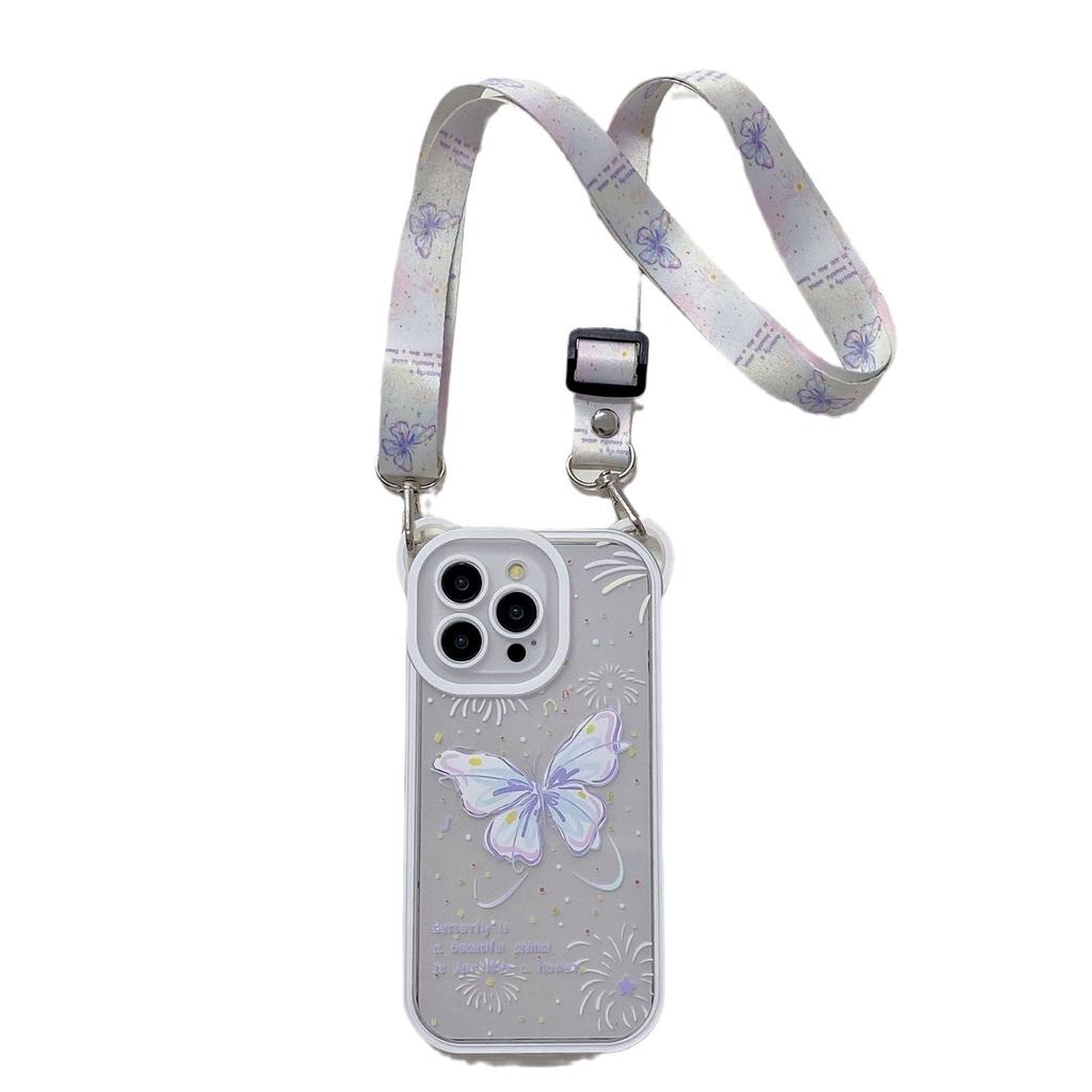 Creative and Personalized Butterfly for IPhone15 Phone Case for Apple 14 ProMax Hanging Rope 13 Full Pack Anti Fall Female Edition