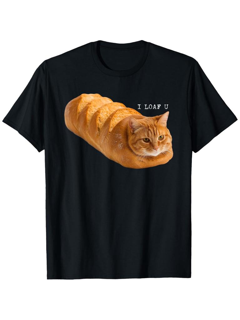 Funny Cat Lover TShirtI Loaf U Graphic with Orange Cat Design100 cotton Oneck short sleeve printed Unisexs Tshirt