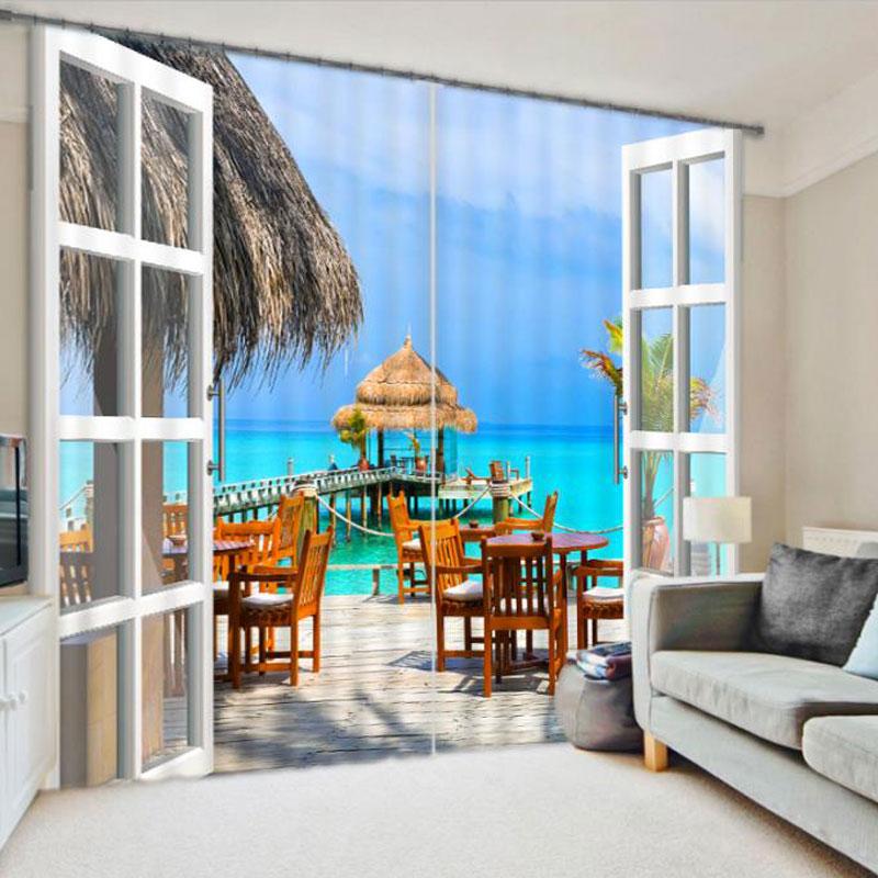 

Шторы для спальни, блокирующие солнечный свет, занавески для гостиной, полузатемняющие, для морского пейзажа, с высоким затенением, для дома, декора на открытом воздухе3D (W70H185cm)-2pcs&Grommet Top