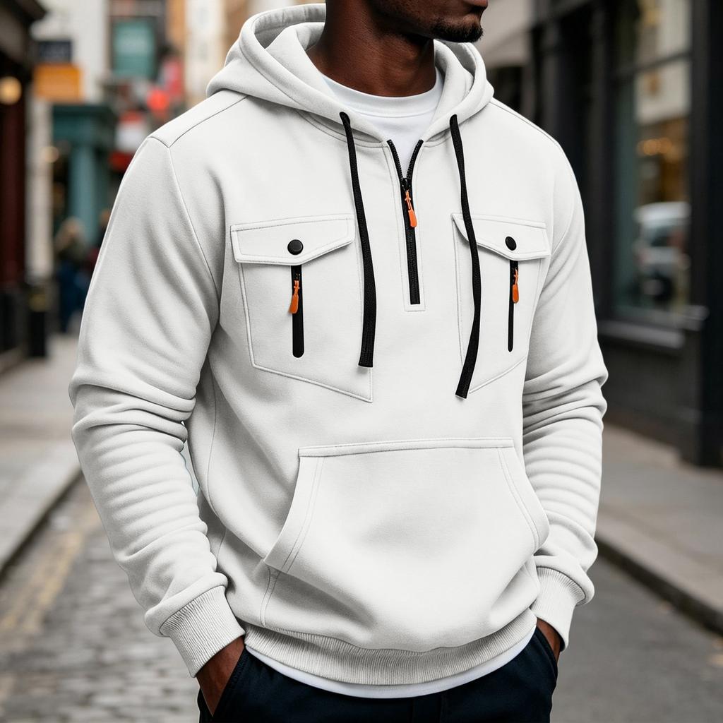 Men's Multi-Pocket Hoodie - Utility Hooded Sweatshirt