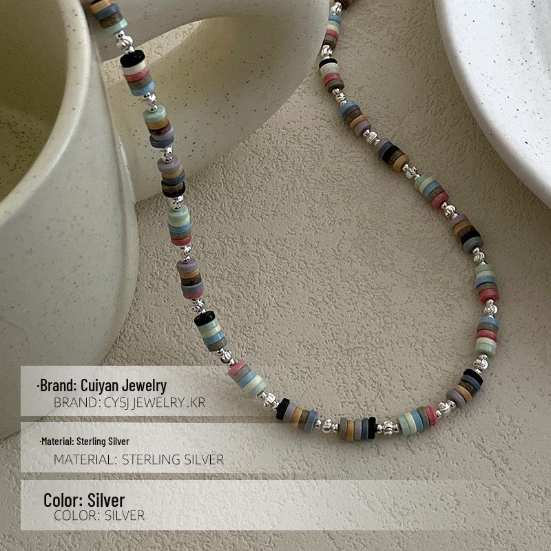 Cui Yan S925 Sterling Silver Korean Style Colorful Beaded Necklace for Women – Spring/Summer Dopamine Choker