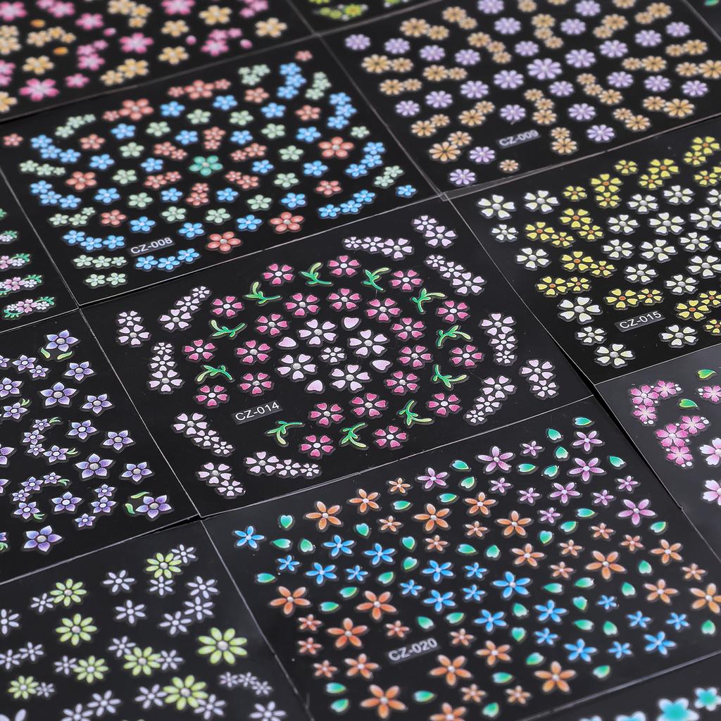 24pcs Colorful Spring Flower Nail Stickers Set 3D Nail Art Stickers Self-Adhesive Butterfly Blossom Patterns Manicure Decals