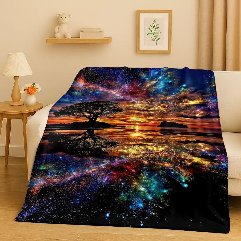 3D Beautiful Natural Scenery Sea Sky Tree Flannel Blanket,Ultra Soft Warm Plush Throw for Home Bedroom Bed Sofa Cover Kids Gift