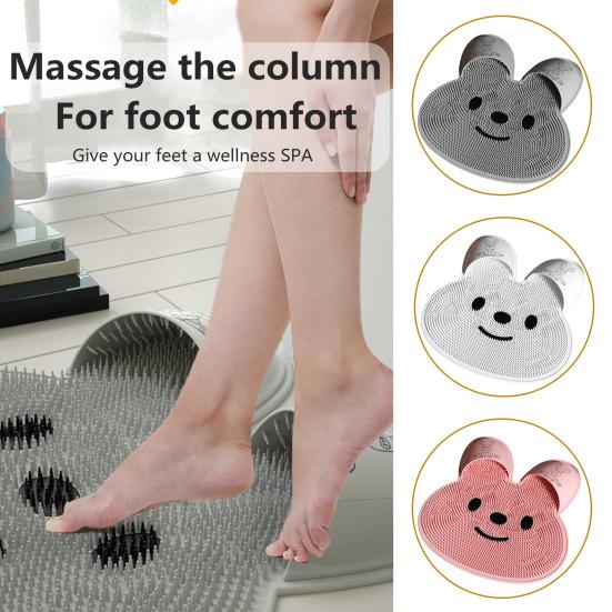 Bunny Shape Foot Scrubber Mat Soft Silicone Bristles Exfoliating Achy Feet Soothing Dead Skin Removal Non Slip Suction Cup Bathroom Feet Massager Mat