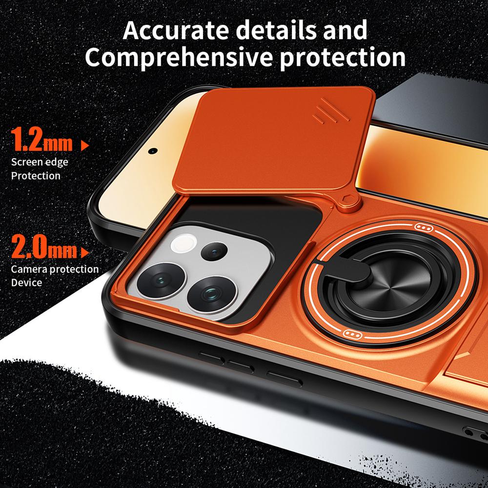 KEYSION Magnetic Phone Case for VIVO V70 5G Slide Camera Protection Upright Kickstand Ring Shockproof Back Cover for OPPO V70