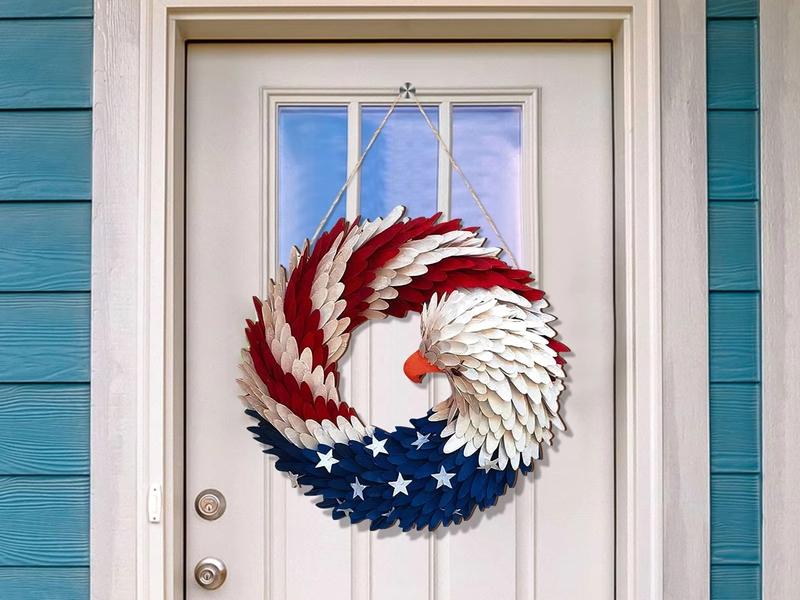 30cm 4th Of July Wreath Independence Day Decorations Flag Summer Hanging Wreath Artificial Flowers for Home Wall Porch Door