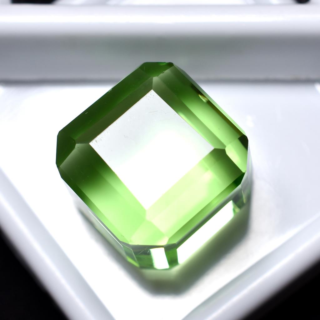 Lab-Created Green Peridot Loose Gemstone 50.88 Ct Cube Cut for Collection for Jewelry Designs