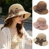 Women Sun Hat Small Brim Straw Fisherman Hat with Bow Decor Sun Protection