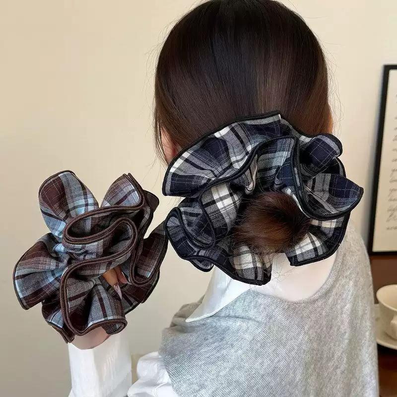 Retro Plaid Hairband French Temperament Elastic Hair Rope Hair Accessories