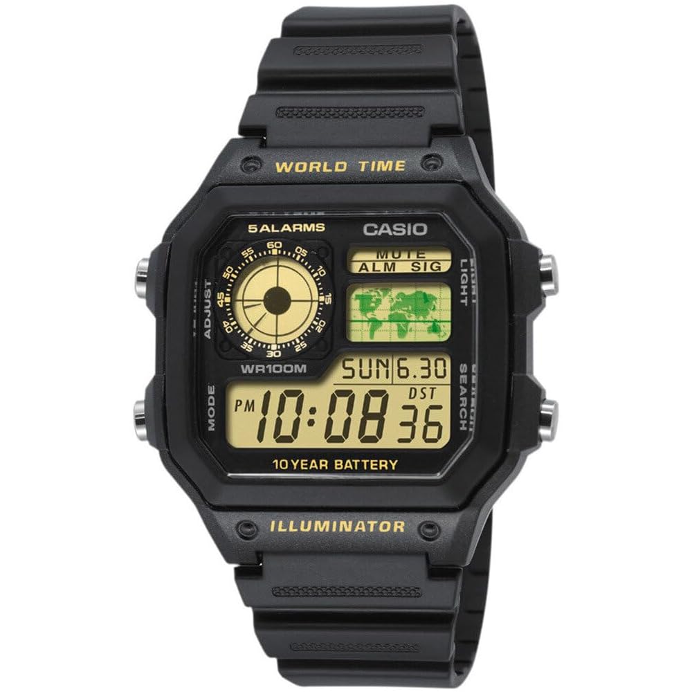Casio Standard AE-1200WH-1B Men s Watch Black Resin Strap Water Resistant Analog Digital