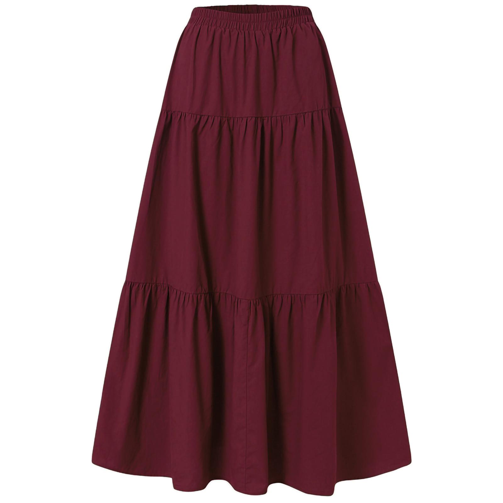 

Women´s Casual Long Skirts, Solid Color Pleated Big Hem Elastic Waist Loose Fit Skirts, Simple Style Bottoms 5XL кларет