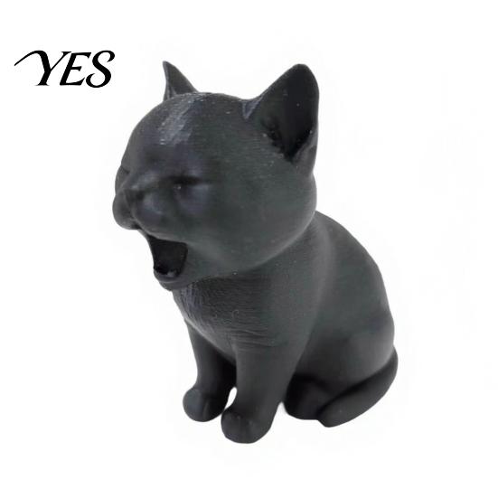 Desktop Cat Figurine 3D Printed Ornament, Yawning Shape Matte Figurine, Integrated Industrial Style Decoration Molding Mini Palm Size Decoration, Gift чёрный