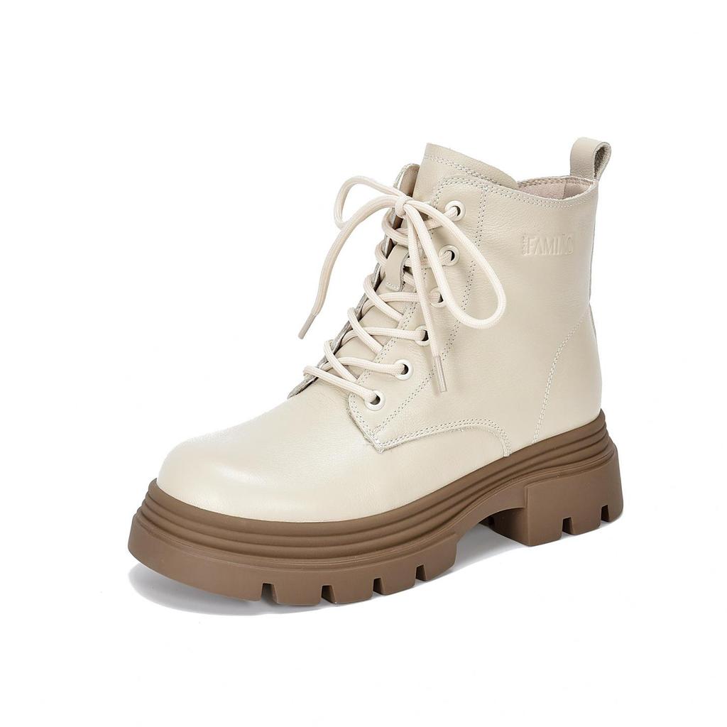 Johnature Genuine Leather Wool Boots Thick And Warm Women's Cotton Shoes Thick Soles Anti Slip Short Boots