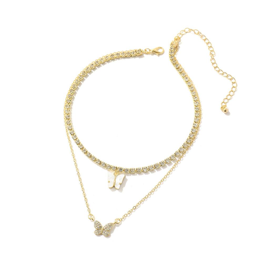 Stylish European Fashion Butterfly Pendant Necklace With Sparkling Rhinestones In Various Colors For Trendy Women