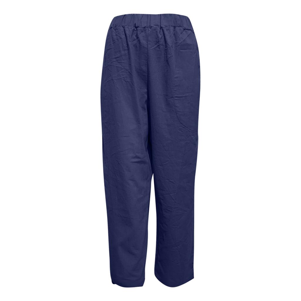 Women's Color Loose Elastic Decorate Pocket Time Trousers