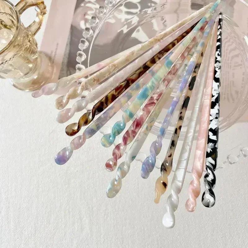 Vintage Acetate Hair Sticks Set Multi-Color Twisted Hairpins for Bun Updo Elegant French Hair Accessories for Women