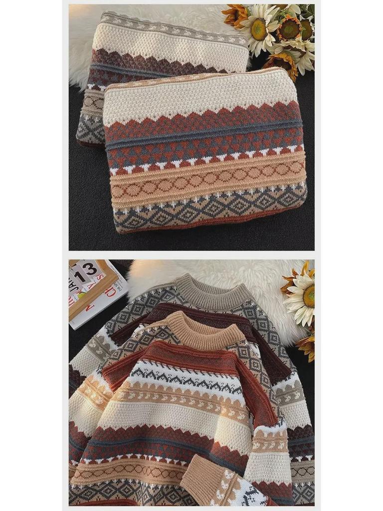 Herren Retro Koreanischer Gestreifter Ethno-Pullover - Locker Lässig Winter-Pullover