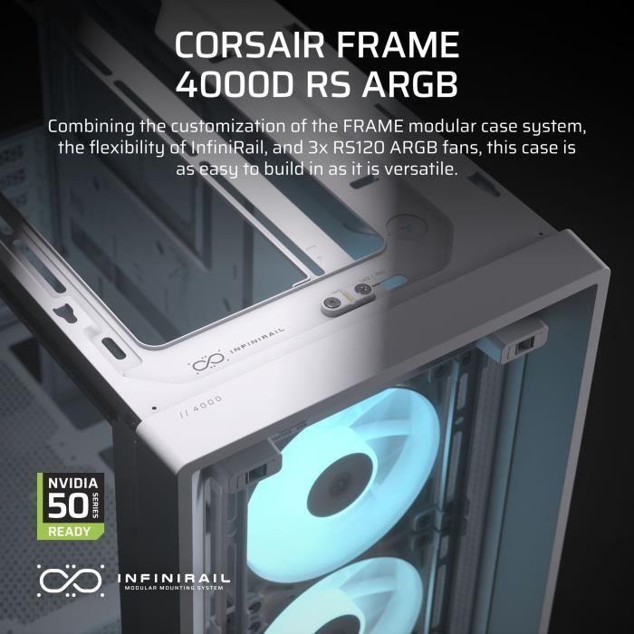 Boîtier PC - CORSAIR - Série FRAME 4000D RS ARGB - Moyen-tour - 3 ventilateurs ARGB - Blanc