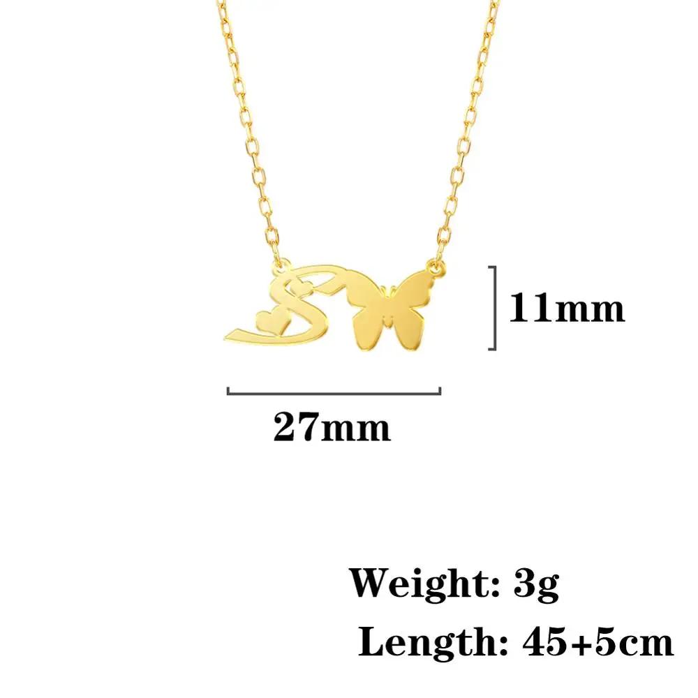 

Cazaor A-Z Letters Butterfly Pendant Necklace Gold Color Stainlesss Steel Chain For Women Anniversary Gift Fashion Jewelry Steel&45-50 cm