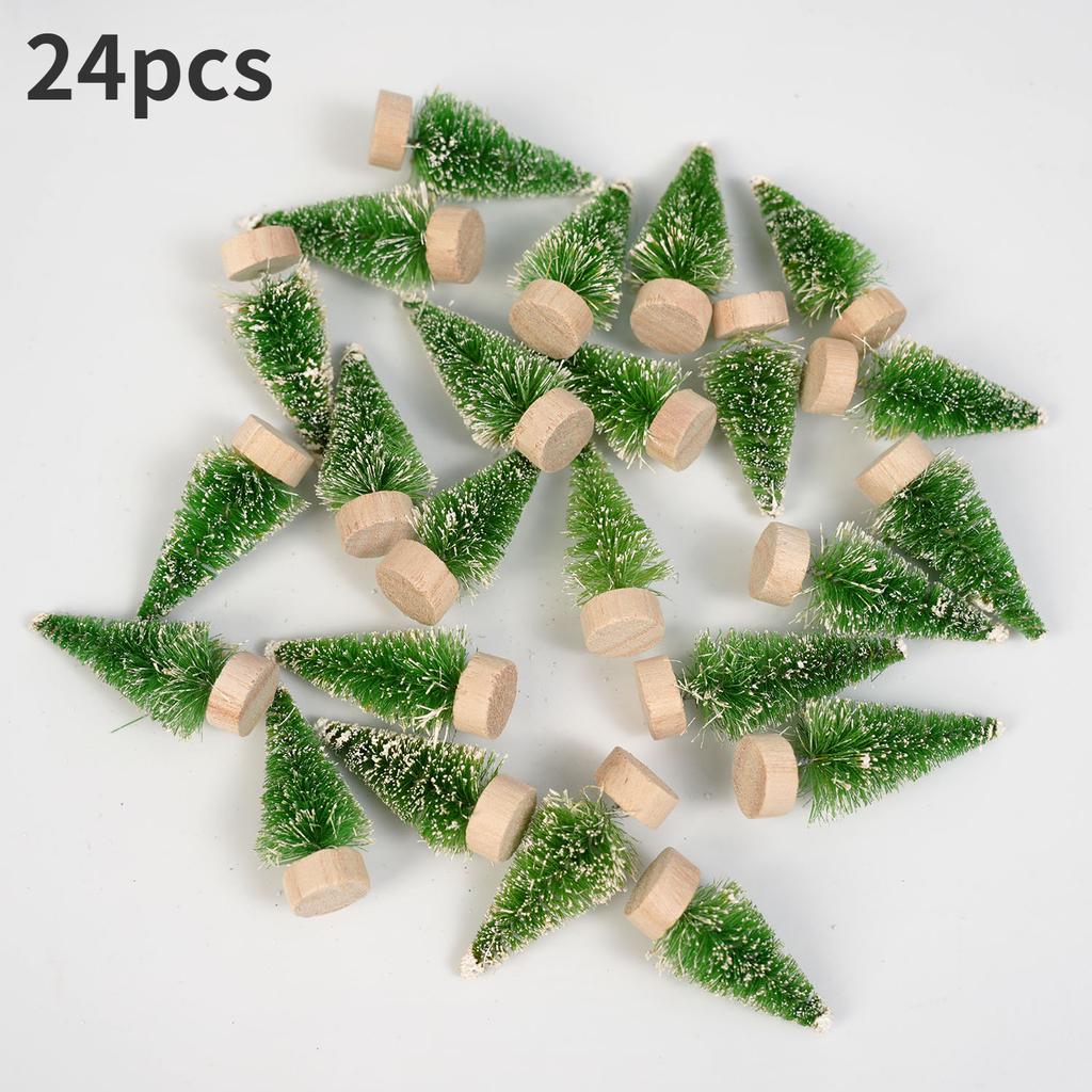 24pcs, Mini Christmas Sisal Snow Frost Tree with Wooden Bottling Brush - Perfect Desktop Tree for Christmas Party and Home Decor