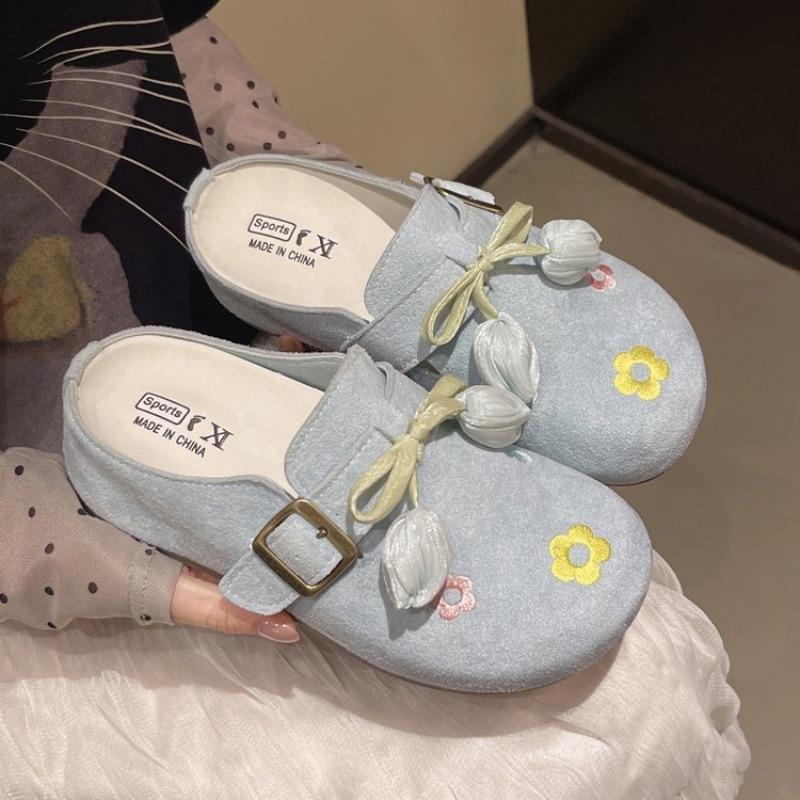 

Fashion Temperament Blue Slippers Baotou Summer Footwear New Tulip Gentle with Skirt Platform Inside Heightening Women s Slippers 40