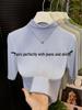 Women's Black Ribbed Three-Quarter Sleeve Slim-Fit Half-High Neck T-Shirt for Spring/Autumn 2025