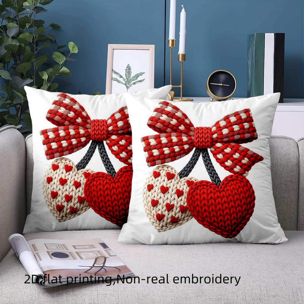 1 Pieces Red Bow And Heart Patterned Decorative Throw Pillow Polyester Pillowcase, Sofa Decorative Cushion Cov Headboard Pillow