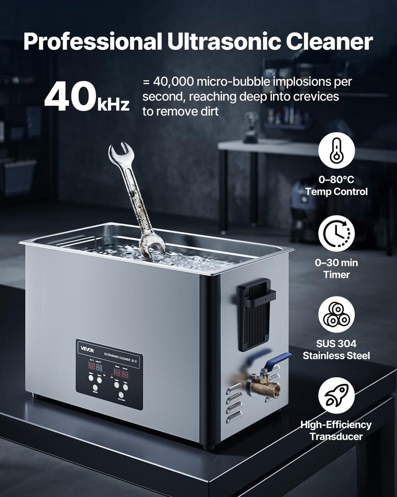 30L Ultraschallreiniger, Professionelle Ultraschallreinigungsmaschine mit Reinigungskorb & Digitalanzeige, 480W Edelstahl 40kHz Industrielle Reinigung