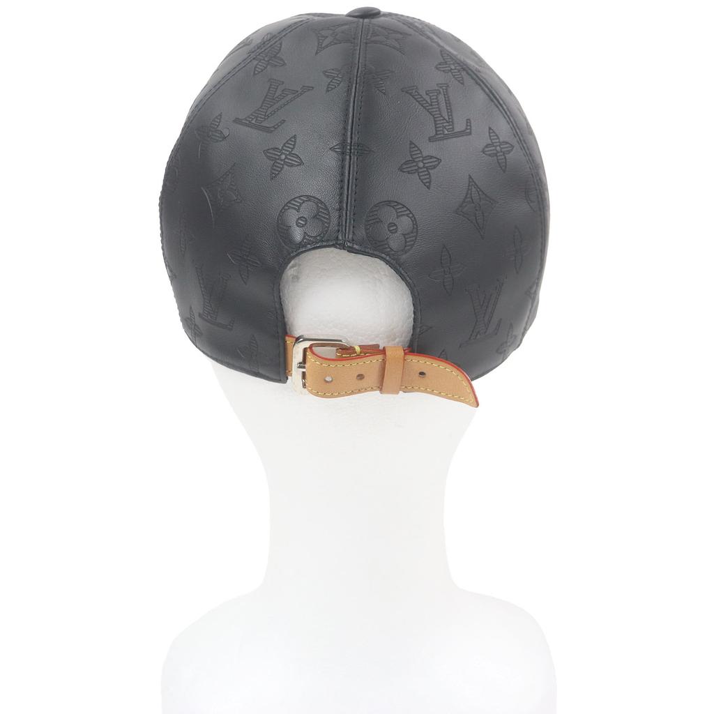 Great LOUIS VUITTON cap Cap Monogram Shadow All Leather Baseball black Cowhide Used